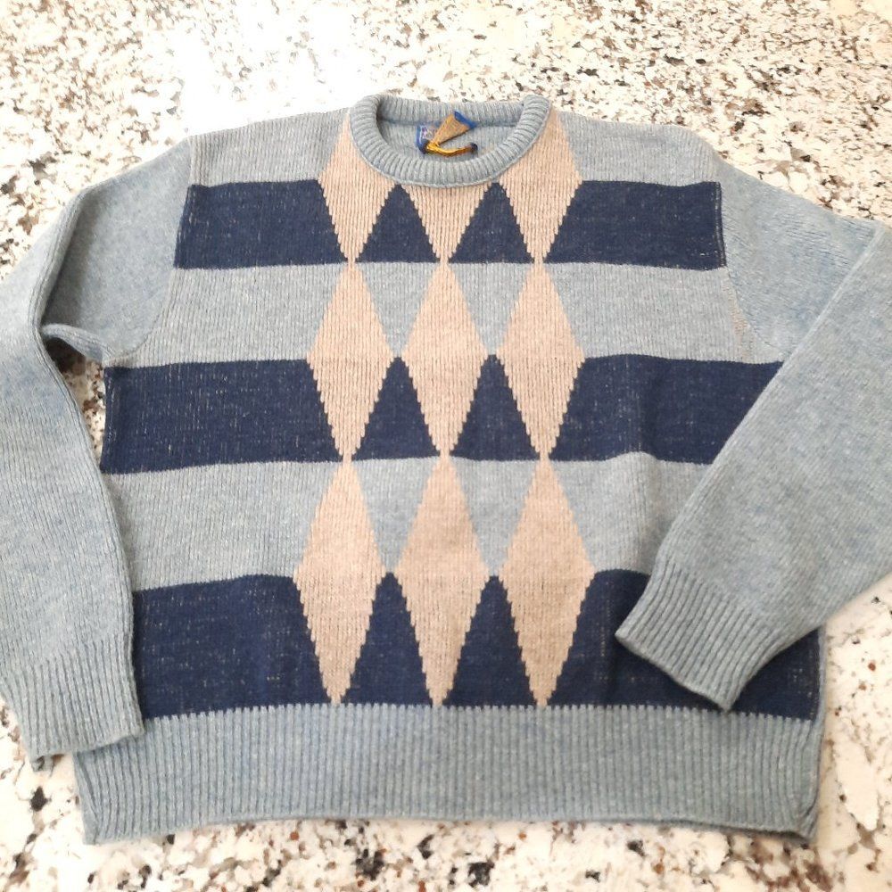 Vintage Pendleton Sweater‎ Men's size Medium small Blue Diamond argyle Wool READ